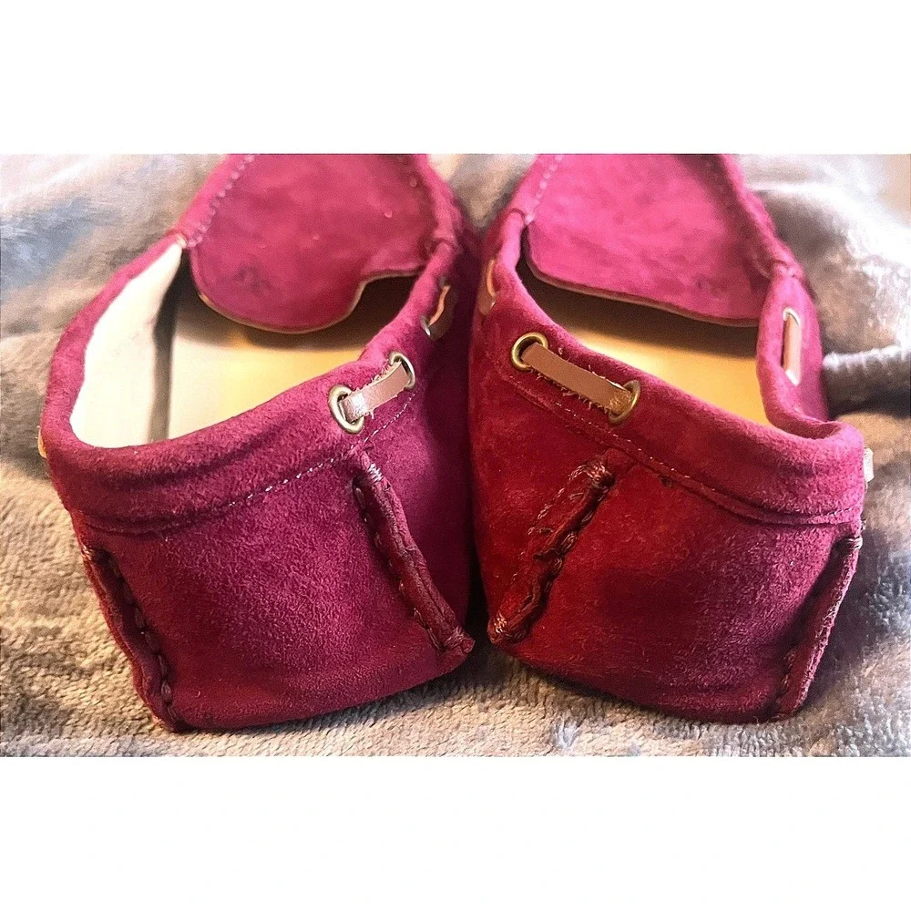Janie and Jack Burgundy Suede Driving Loafers‎ Moc Toe Slip On Shoes JJ Logo